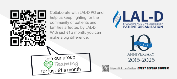 Support the LAL-D Patient Organization through Teaming for €1 per month